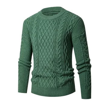 2023 Весной и осенью Новый мужской однотонный простой пуловер с круглым вырезом, свитер Twist, повседневный свободный свитер
