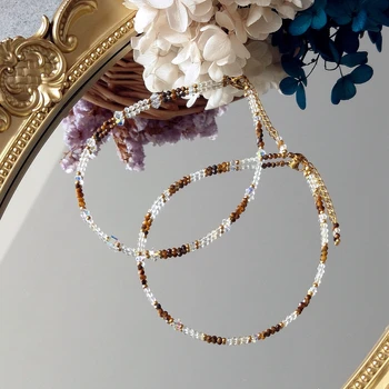 Lii Ji Цитрин Тигровый Глаз 2 мм Американский браслет с золотым наполнением 14 Карат Ручной работы Bohe Fashion Jewelry для женщин