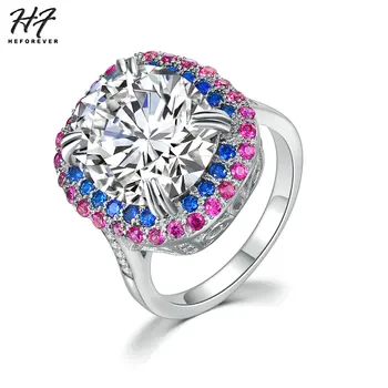 Американское кольцо для женщин красного, белого, синего цвета с крупным кубическим цирконием Серебряного цвета, свадебный подарок, модные украшения DZR004