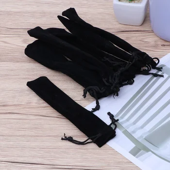 Бархатный мешочек для ручек на шнурке Держатель для ручек Подарочная сумка для карандашей Черная бархатная сумка на шнурке