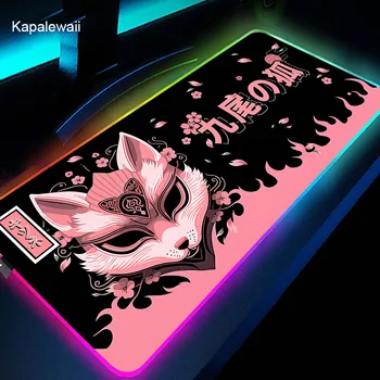 Большая Розовая Лиса RGB Коврик Для Мыши Змея Игровые Аксессуары Коврик Для Мыши СВЕТОДИОДНЫЙ Светящийся Коврик Для Мыши XXL 900x400mm Геймерский Настольный Коврик Для Клавиатуры