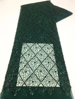 Зеленая Мода 2023 Года Элегантная Французская Вышивка Бисером Кружевная Ткань В Африканском Нигерийском Стиле С Блестками Ткань Для Свадебного Платья