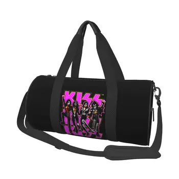 Классические рок Винтажные спортивные сумки Kiss Destroyer фиолетового цвета с обувью, спортивная сумка, мужская Женская сумка выходного дня, тренировочная сумка для фитнеса с графическим рисунком