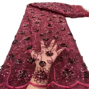 Красная африканская кружевная ткань с 3D пайетками Высококачественное тюлевое кружево с нигерийской вышивкой Кружевные ткани для свадебного шитья Для женщин