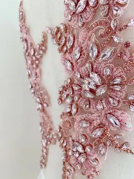 Новая 1 пара розовых тяжелых бусин, аппликация в виде цветка из горного хрусталя, Блестящая бриллиантовая нашивка для свадебного платья, аксессуары для бального платья, мода