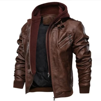 Новая осенне-зимняя мужская кожаная мотоциклетная куртка из искусственной кожи с капюшоном, теплая бейсбольная куртка, пальто европейского размера