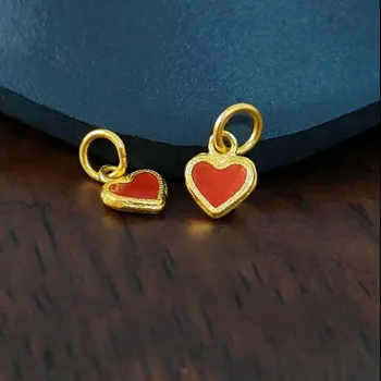 Новое поступление, Подвеска из желтого золота 24 К, Женское ожерелье с красным сердцем из золота 999 пробы, подвеска 1шт
