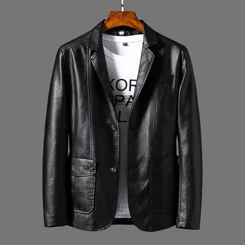 Новые Весенне-осенние куртки из искусственной кожи, мужские Однотонные Кожаные пальто, повседневная Мотоциклетная Байкерская кожаная куртка, Мужская одежда, Большие размеры 5XL 6XL