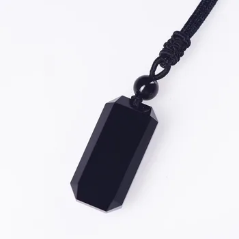 Оптовая продажа Wushi Safety Ожерелье с подвеской из черного Обсидиана Для женщин и мужчин, Веревочная Цепочка, Студенческий подарок, Модные Украшения