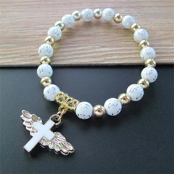 Позолота Акриловый браслет с крестом из бисера Изысканный Крест Ангела Религиозные убеждения Лучшие христианские украшения для женщин Браслеты-обереги