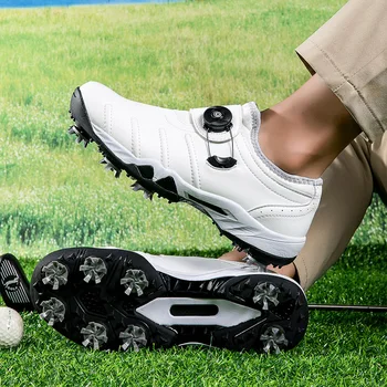 Профессиональная мужская спортивная обувь для гольфа, бело-синие женские кроссовки для гольфа большого размера 37-46, обувь для гольфа с шипами
