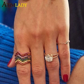 Радужное красочное кольцо Cz для женщин 2021, новейшая тонкая волнистая форма, Нежный Минималистичный браслет Cz, простые Минималистичные симпатичные кольца для укладки