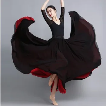 Танцевальная юбка Mordern для женщин из цельного двойного шифона 720 градусов Длинные юбки для занятий танцами Классическая танцевальная юбка с большим подолом