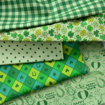 Ткань на День Святого Патрика из зеленого четырехлистного клевера хлопчатобумажная для шитья 