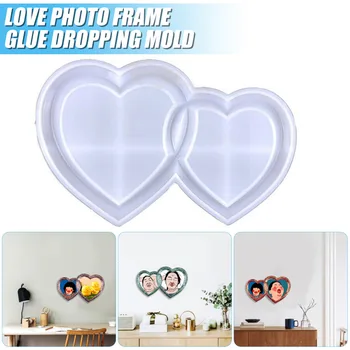 Форма для фоторамки Love Heart Силиконовые формы для фоторамки с двойными сердечками, формы для литья под давлением из эпоксидной смолы DIY, Формы для домашнего декора, ремесла